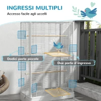 PawHut Gabbia per Uccelli con Vassoio Estraibile e Posatoi, Voliera per Pappagalli, 61x36.5x98 cm, Bianco(m-5)