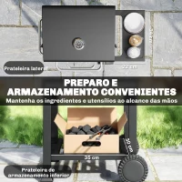 Outsunny Churrasqueira de Carvão Portátil com Grelha em Aço Inoxidável, Prateleira Lateral, Termómetro, Bandeja e Rodas, Preto(m-7)