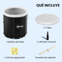 Outsunny Bañera de Hielo 280L Bañera Hinchable Portátil para Recuperación de Atletas con Cubierta y Bomba Ø78x71 cm(m-4)