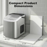 HOMCOM Ice Maker Machine Countertop, 9 Cubes Ready in 7 Mins, 12 KG in 24Hrs, 2 Sizes of Bullet, Self-Cleaning Ice Machine with Portable Handle, Scoop and Basket for Home Kitchen Office RV(m-8)
