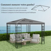 Outsunny Toile de rechange pour pavillon toile de tonnelle trous de drainage protection solaire UPF30+ 3 x 3 m gris foncé(m-3)