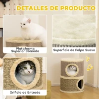 PawHut Barril Rascador para Gatos de 2 Niveles Altura 49 cm Tonel de Escalada con Cama Cubierto de Sisal Caqui y Café(m-5)