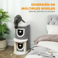 PawHut Árbol Rascador para Gatos Árbol para Gatos 76 cm con Cama 2 Cuevas Postes de Sisal Alfombra Bolas para Jugar Gris(m-4)