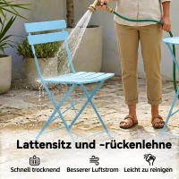 Outsunny 3-teiliges Garten Bistro Set Klappbar Bistrotisch mit 2 Stühlen Lamellen-Sitz Doppelt X-Beine Hellblau(m-7)