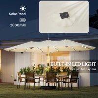 Outsunny Double Sided Garden Parasol with Base Included & 48 Solar LED Lights Patio Umbrella Crank Handle 4.6m Cream White(m-5)