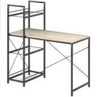 HOMCOM Bureau d'ordinateur avec étagère réversible à 4 niveaux table d'ordinateur cadre en acier 110 x 53 x 115,5 cm chêne noir(m-12)