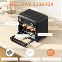 HOMCOM Minibackofen mit Umluft, Heißluftfritteuse, Timer, Innenbeleuchtung, 10L, Schwarz(m-8)