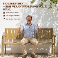 Outsunny Gartenbank 3-Sitzer Wetterfest Holzbank mit Rückenlehne Armlehnen, Holz Sitzbank 360 kg belastbar Teak(m-7)