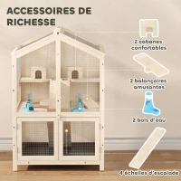 PawHut Cage Hamster 3 Étages en Bois avec Bac Amovible, Couvercle Ouvrant, Bascule, Cabane, Fenêtre, 68x61,5x90cm, Naturel(m-5)