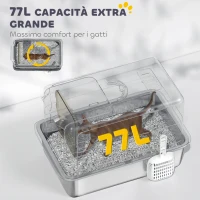 PawHut Lettiera per Gatti Chiusa con Vassoio in Acciaio, Paletta e Filtri, 40.5x60.5x41.5 cm, Grigio e Argento(m-7)