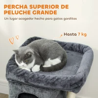 PawHut Árbol Rascador para Gatos Árbol para Gatos 66 cm con Cama 2 Cuevas Poste de Sisal Bola para Jugar Gris Oscuro(m-4)