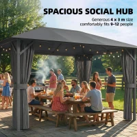 Outsunny Altana ok. 4x3m Wodoodporna Stabilna Zimowa Altana z Moskitierą, 4 ścianami, wentylacją i otworami odpływowymi(m-8)