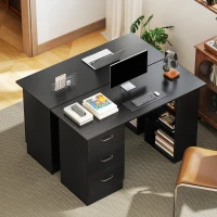 HOMCOM Computer Desk with Drawers, Home Office Desk, Writing Table, PC Workstation with 3 Storage Shelves for Working, Study, 120 x 49 x 72 cm, Black(m-7)