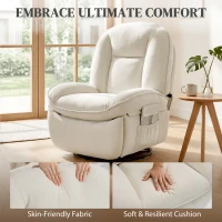 HOMCOM Fotel Relaksacyjny, Obracany Fotel z Funkcją Kołysania i Rozkładania, Głębokie Siedzisko, Grube Oparcie, Łatwy Montaż, Kremowy(m-5)