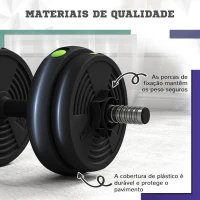 SPORTNOW Kit de Halteres 15 kg 2 em 1 com Barra de Pesos Pega Antiderrapante para Treino de Força Preto Verde(m-7)