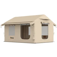 Outsunny 4-Season Inflatable Camping Tent, Waterproof 3000mm, Khaki, with Air Pump(m-6)