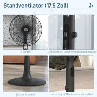 HOMCOM Standventilator leise mit Fernbedienung, 3 Modi, 28 Geschwindigkeiten, Mückenschutz & Oszillation, Schwarz(m-8)