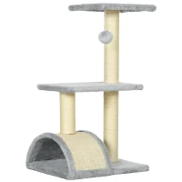 PawHut Árbol Rascador para Gatos Mediano de 3 Niveles con Rascador en Arco Plataformas Postes y Bola 40x35x72 cm Gris Claro(m-1)