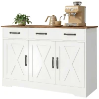 HOMCOM Buffet cuisine, meuble de rangement avec 3 portes de grange, 2 tiroirs et étagères réglables, 108 x 40 x 81 cm, blanc(m-1)