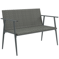 Outsunny 2‑sitzige Gartenbank aus Polyrattan und Stahl, mit Armlehnen, Rückenlehnen und verstellbaren Füßen, 110x58x78cm, Grau