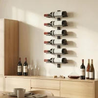 HOMCOM Wall Mounted Wine Rack, 6 Tier Metal Wine Display Rack, Storage Holder for Kitchen, Black(m-7)