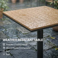 Outsunny Stół balkonowy 70 x 70 cm odporny na warunki atmosferyczne z blatem w wyglądzie drewna, szeroka podstawa, kwadratowy, naturalne drewno(m-5)