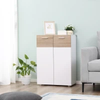 kleankin Meuble de rangement Armoire Commode pour Salle de Bain, Salon, Chambre Double Porte avec 2 étagères réglables en Bois Blanc etchêne Clair(m-10)