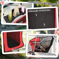 PawHut Passeggino per Cani Pieghevole con Catarifrangenti, Ruote Girevoli, Freni e Cuscino Lavabile, Rosso(m-8)