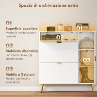 HOMCOM Scarpiera Salvaspazio Slim con Ante a Ribalta, Scarpiera Ingresso con Ripiani Regolabili, per 12 Paia, Bianco(m-7)