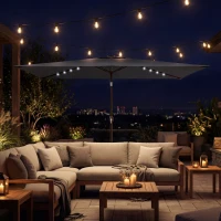 Outsunny 3 x 2 m Garden Parasol Umbrella with LED Solar Light, Parasol Cover, Outdoor Market Patio Umbrella, Black(m-2)