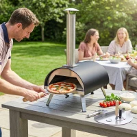 Outsunny Outdoor Pizza Oven Foldable Legs Pellet Wood Fired Pizza Maker w/ 12" Rotating Stone and Peel(m-2)