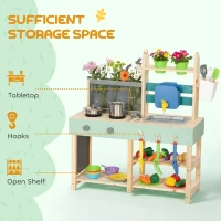 AIYAPLAY Mud Kitchen with Working Faucet, Kids Play Kitchen with Flower Pots, Kitchen Accessories, Planting Tools, Blue(m-7)