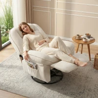 HOMCOM Fauteuil inclinable en chenille, fauteuil de relaxation pivotant à 360°, assise large, poches latérales, crème(m-2)