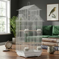 PawHut Gaiola para Pássaros de Aço com Comedouros Poleiros Balanço e Bandeja Removível 50,5x41x104 cm Branco(m-8)