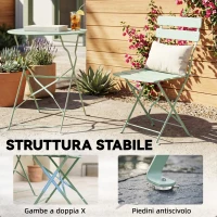 Outsunny Bistrò Set Giardino: Tavolo Rotondo e Sedie Pieghevoli per 2, Verde Chiaro.(m-8)