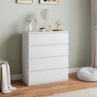HOMCOM Commode 4 tiroirs, meuble de rangement épuré pour chambre, intérieur, 80 x 39 x 95 cm panneau de particules blanc(m-7)