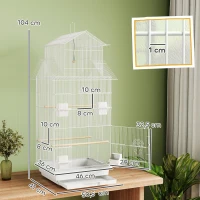 PawHut Gaiola para Pássaros de Aço com Comedouros Poleiros Balanço e Bandeja Removível 50,5x41x104 cm Branco(m-3)