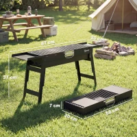 Outsunny Portable BBQ Grill, Foldable Charcoal Grill for Camping and Picnics with 2 Side Shelves and Handle, Black(m-3)