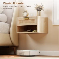 HOMCOM Juego de 2 Mesitas de Noche Flotantes con Cajón de Ratán Ahorra Espacio Diseño Moderno 40x30x15 cm Natural(m-6)