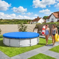 Outsunny Round Pool Cover, 10 ft Waterproof Swimming Pool Cover with Secure Rope, Tightener for Above Ground Pools, Blue(m-10)