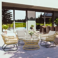 Outsunny Salon de jardin 4 pièces en résine tressée canapé 2 places + 2 fauteuils + 1 table basse sable et crème(m-10)