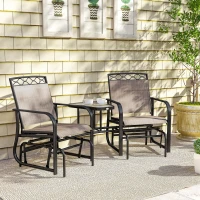 Outsunny Double Outdoor Glider Chair, 2 Seater Patio Rocking Chairs, Swing Bench with Tempered Glass Table, Breathable Mesh Fabric for Backyard, Garden, Porch, Brown(m-8)