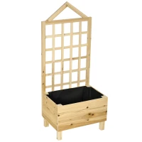 Outsunny Garden Planters with Trellis for Vine Climbing, Distressed Wooden Raised Beds, 90x43x150cm, Natural Tone(m-1)