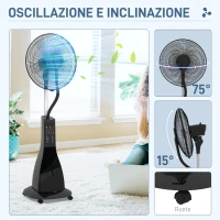 HOMCOM Ventilatore Nebulizzatore con Serbatoio 3L, 3 Modalità e 3 Velocità, 44.5x38.5x120 cm, Nero(m-6)