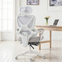 HOMCOM Cadeira de Escritório de Malha Reclinável com Apoio de Cabeça, Suporte Lombar, Apoio para os Pés e Altura Regulável, Cinzento Claro(m-10)