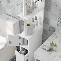 HOMCOM Colonna Bagno con Armadietto, Ripiani e Cassetti, in Legno, 15x33x136.8 cm, Bianco(m-9)