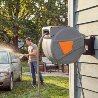 Outsunny Retractable Hose Reel Wall Mounted, 40+2m Garden Hose Pipe Reel with Auto Retraction, Self-Locking, Orange(m-9)