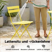 Outsunny 3-teiliges Garten Bistro Set Klappbar Bistrotisch mit 2 Stühlen Lamellen-Sitz Doppelt X-Beine Gelb(m-7)