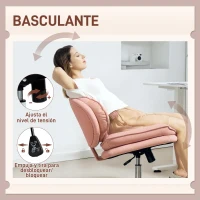HOMCOM Silla de Oficina Piernas Cruzadas con Asiento Ancho Ruedas Altura Ajustable Doble Acolchado Función Basculante Rosa(m-7)