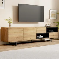 Mobile TV moderno portaoggetti con ripiani aperti, in truciolato, 173x38x48 cm, Color legno(m-1)